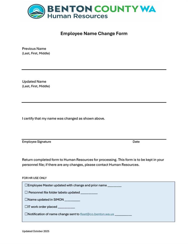 Employee Name Change Form